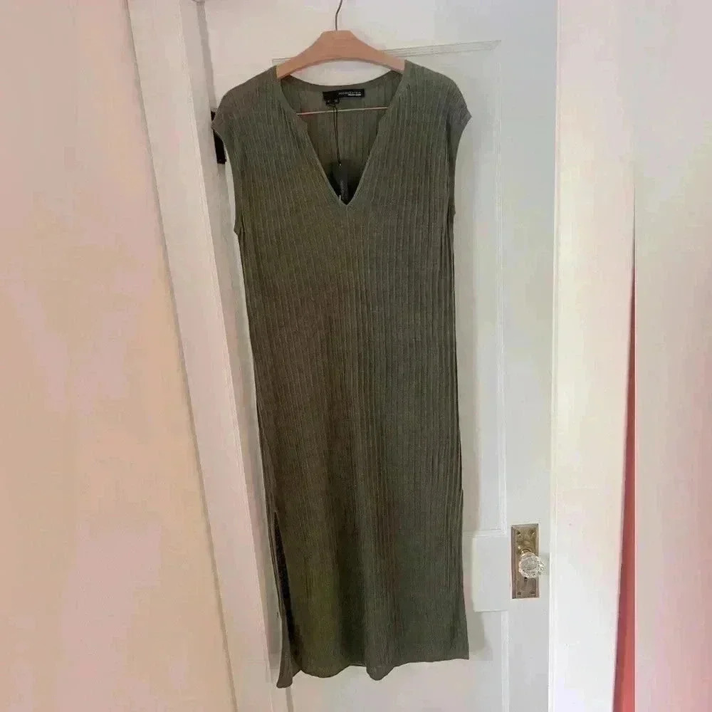 360 Sweater Olive Green Ribbed Maxi Dress